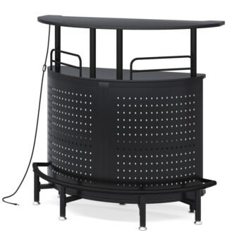 Walter 43.3 in. Black Wood Home Bar Unit, 3-Tier Smart Bar Table...