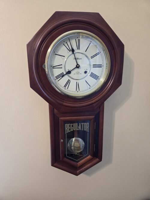 Waltham 31-Day Chime Ecellent Wood Regulator Wall Clock with Pendulum, Key Works