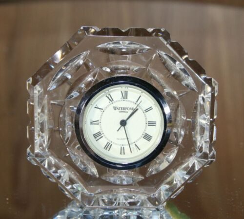 Waterford Crystal 3" Octagonal Desk Table Clock Paperweight Vintage NOT TESTED !