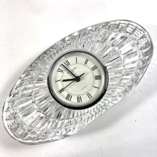 Waterford Crystal Glass Starburst Oval Quartz Analog Clock Large 8"x4"x2" Heavy!
