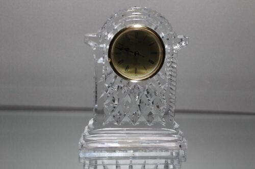 WATERFORD CRYSTAL LARGE GOLD FACE LISMORE CARRIAGE MANTLE CLOCK