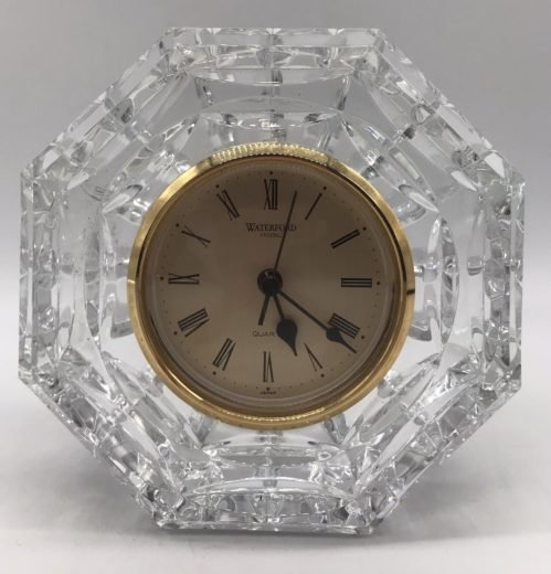 Waterford Crystal Octagon Desk Clock Cut Glass Analog Face Roman Numerals.