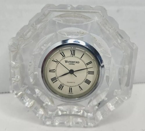 Waterford Crystal Octagon Desk Clock Cut Glass Analog Face Roman Numerals 3"