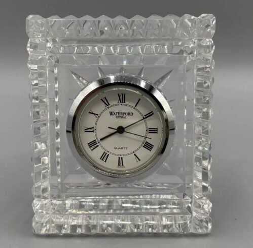 Waterford Crystal Small Rectangular Quartz Clock for Desk Table Signed Works 3”