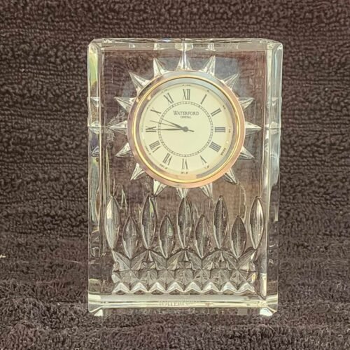 Waterford Lismore Crystal Mini Quartz Clock with Silver and Gold Movement