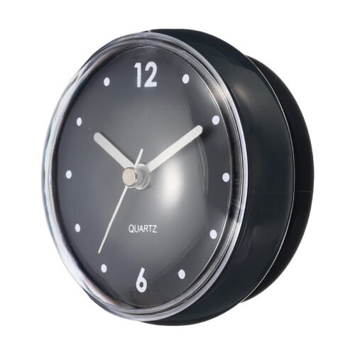 Waterproof Bathroom Clock Shower Wall Clock with Black Suction Cup Black