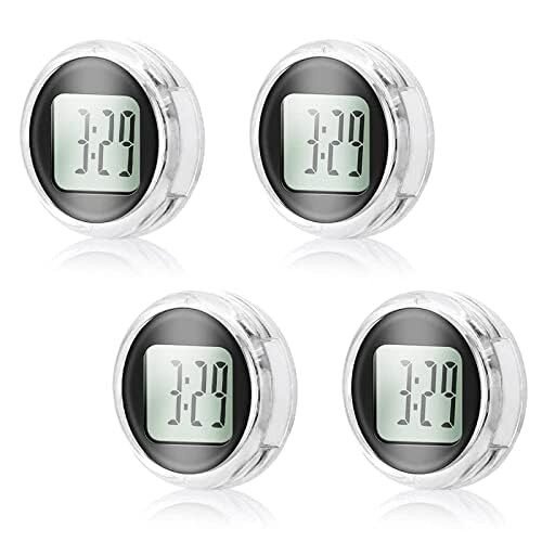 Waterproof Motorcycle Digital Clock, 4-Pack, 1.1 Inch Diameter Black