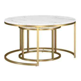 Watson Nested Gold Round Coffee Table with Faux Marble Top featured image