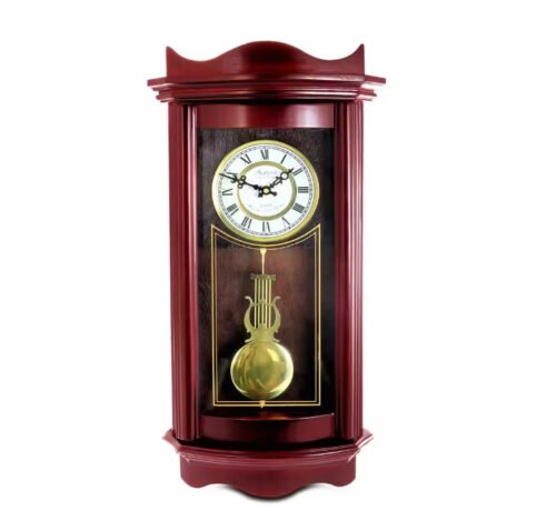 Weathered Chocolate Cherry Wood 25 Inch Wall Clock with Pendulum