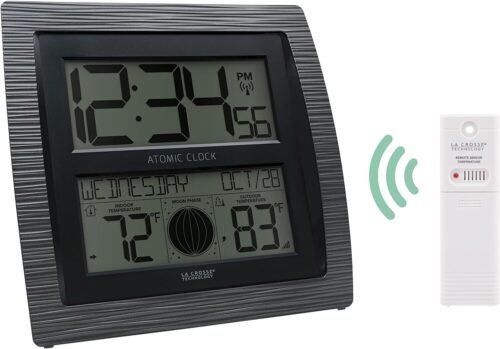 Weather Station Curved Atomic Digital Wall Clock With Moon Phase and Temperature