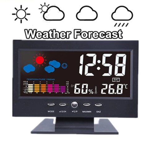 Weather Station Digital Alarm Voice Control LED Back light LCD Clock