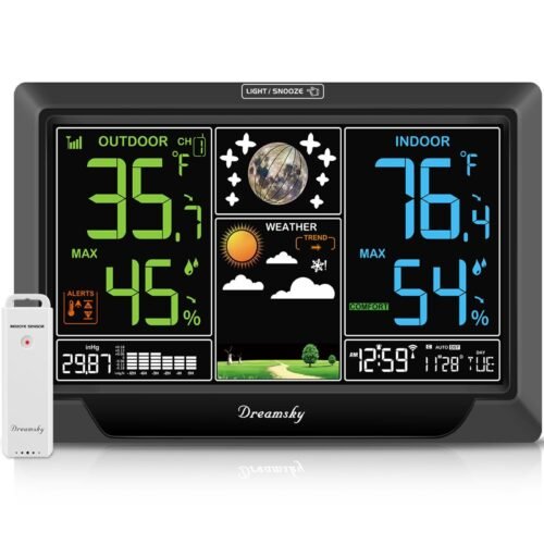 Weather Station Indoor Outdoor Thermometer Wireless With Atomic Clock Colorful L