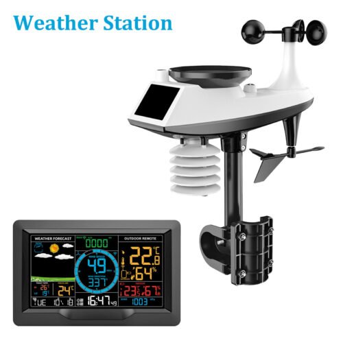 Weather Station Wireless Indoor Outdoor Weather Station w/Rain Gauge Alarm E6G9