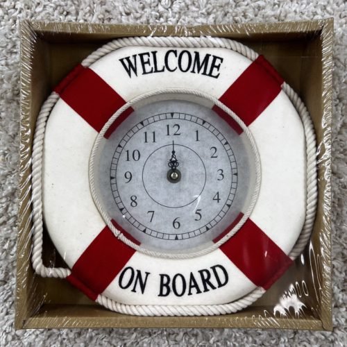 Welcome On Board Life Preserver Ring Clock Red White Analog Wall Clock