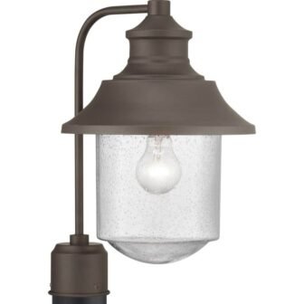 Weldon Collection 1 Light Architectural Bronze Clear Seeded Glass Farmhouse Outdoor Post Lantern