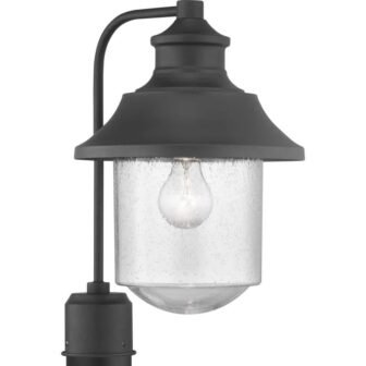 Weldon Collection 1 Light Textured Black Clear Seeded Glass Farmhouse Outdoor Post Lantern