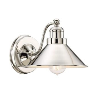Welton 60-Watt 1-Light Polished Nickel Industrial Wall Sconce with Polished Nickel Shade,...