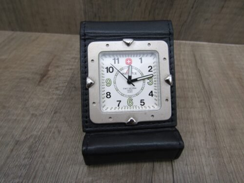 Wenger Swiss Army Travel SMT Design Military Alarm Clock Black Leather Case NICE