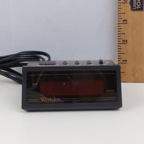 Wesclox Alarm Clock Digital LED Vintage Faux Wood Grain Small Portable Tested