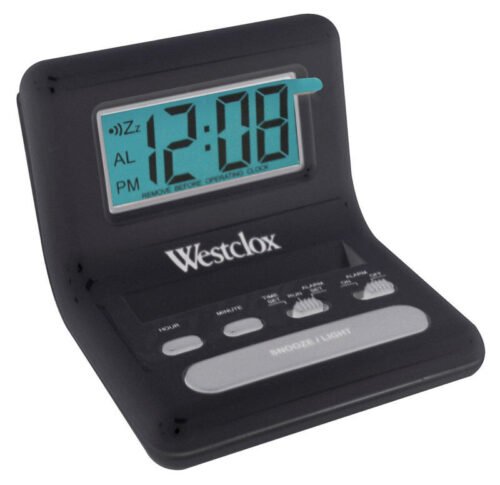 Westclox 0.8 in. L Black LCD Travel Alarm Clock Batteries Required