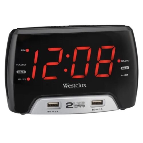 Westclox 1.4 in. Black USB Clock Radio Digital Plug-In