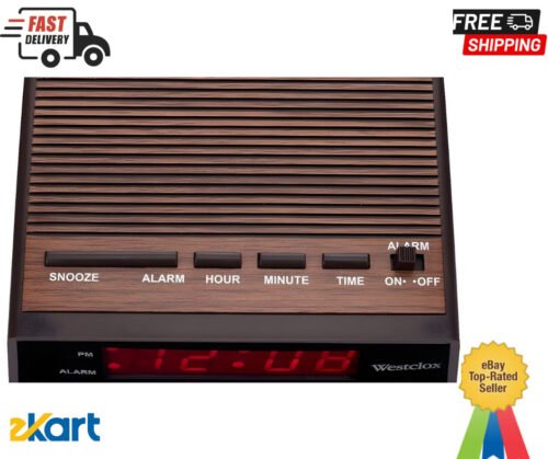 Westclox 22690 Retro Wood Grain LED Alarm Clock, 0.6-Inch