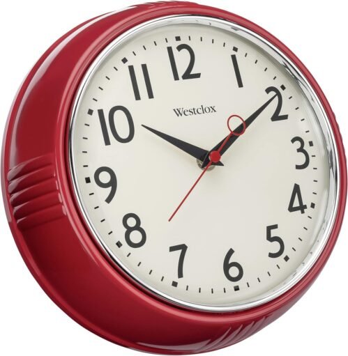 Westclox 32042R Retro 1950 Kitchen Wall Clock, 9.5-Inch, Red