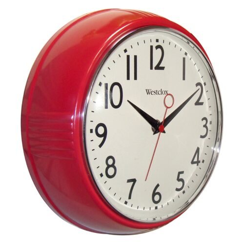Westclox 9.5"Red Retro 1950s Convex Glass Lens Analog Quartz Accurate Wall Clock
