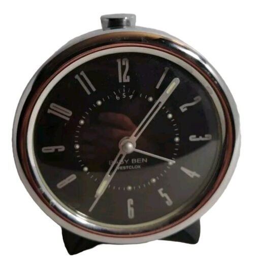 Westclox Baby Ben Mechanical Wind Up Alarm Clock Black Silver Tested Works