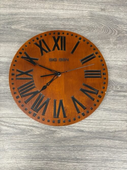 Westclox Big Ben Mid Century Modern MCM Solid Wood Battery Quartz Wall Clock