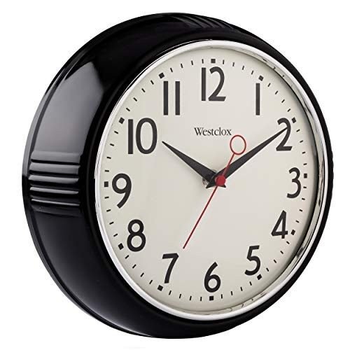 Westclox Black 32042BK 1950's Retro Case Convex Glass Clock, 9.5-Inch