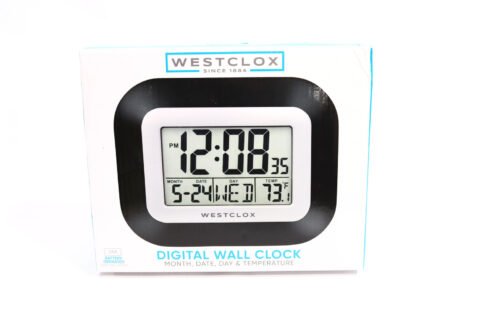 Westclox Classic Black Digital LCD Wall Clock with Date Day and Temperature