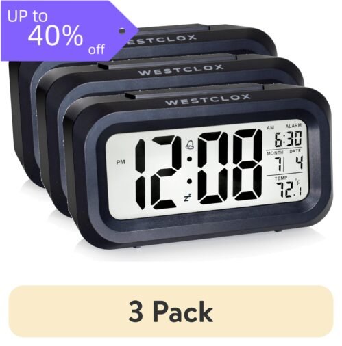 Westclox Digital Alarm Clock 3-Pack - Day/Date, LED Backlight, Battery