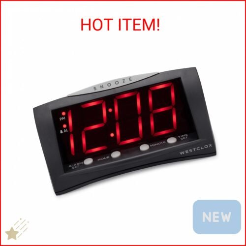 Westclox Digital Alarm Clock for Bedroom or Office, Large 1.8" Red LED Display w
