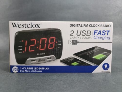 Westclox Digital FM Clock Radio 2 USB Fast Charge 1.4" Large LED Display 80227WM