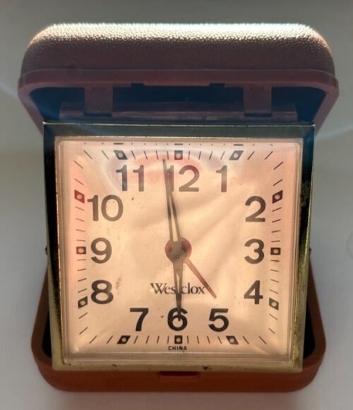 Westclox Folding Wind-Up Travel Alarm Clock Vintage Good Working Condition
