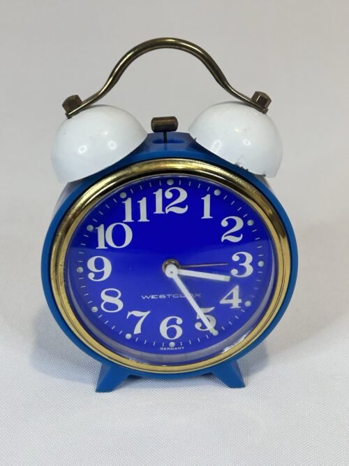 Westclox Keywound Alarm Clock Twin Bell Blue Case Blue Dial w/Box Working
