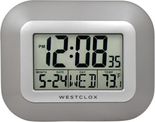 Westclox Large Digital Wall Clock Battery Operated 9", Silver