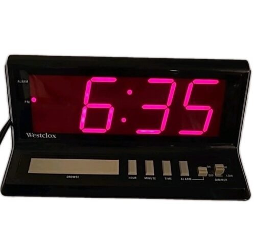 Westclox Large Red Digital Display Alarm Clock Model 22704 Vintage Tested Works