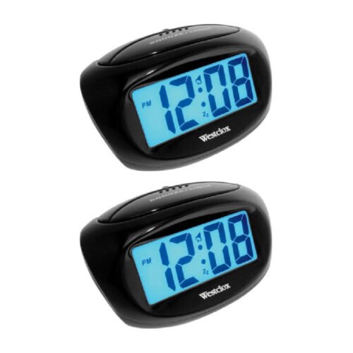 Westclox LCD Digital Alarm Clock 70043 Easy to Read Blue Backlight Black, 2-Pack