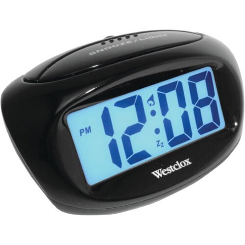 Westclox LCD Digital Alarm Clock 70043 Easy to Read Blue Backlight Snooze, Black