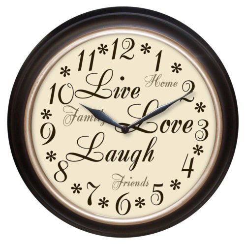 Westclox Live Laugh Love Wall Clock Inspirational 12 inch Round Analog Brown New