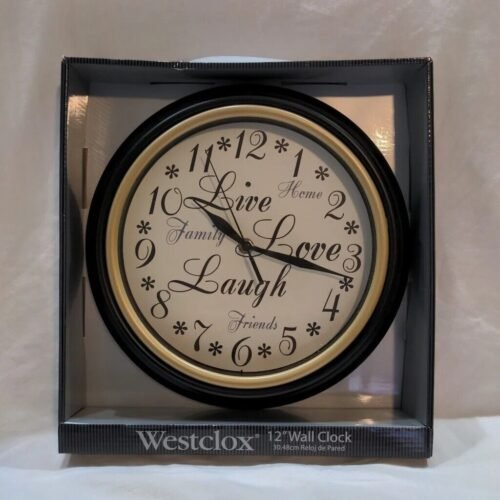Westclox Live Laugh Love Wall Clock Inspirational 12 inch Round Analog Brown New