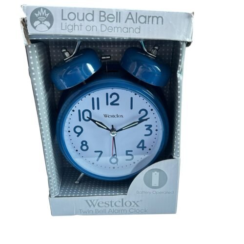 Westclox Loud Twin Bell Alarm Clock for Heavy Sleepers Light on Demand Blue NIB