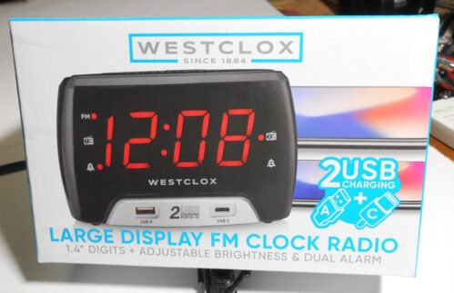 WESTCLOX Radio Alarm Clock Large Display-1.4 in-Plus 2-USB Ports-FREE SHIPPING!