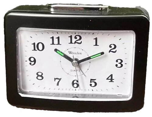 Westclox Travel Alarm Clock Quartz Movement Analog Black LED Light C Battery