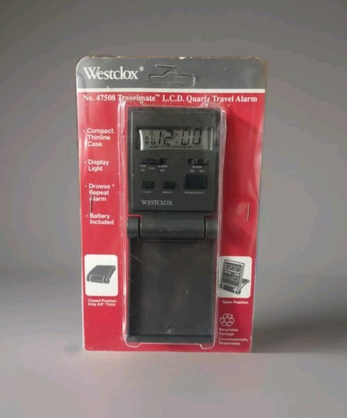 Westclox Travelmate Folding Travel Alarm Clock Quartz L.C.D. Black 47508