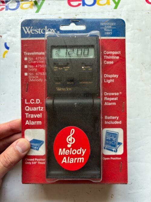 Westclox Travelmate LCD Quartz Folding Travel Alarm Clock Black 47508 New