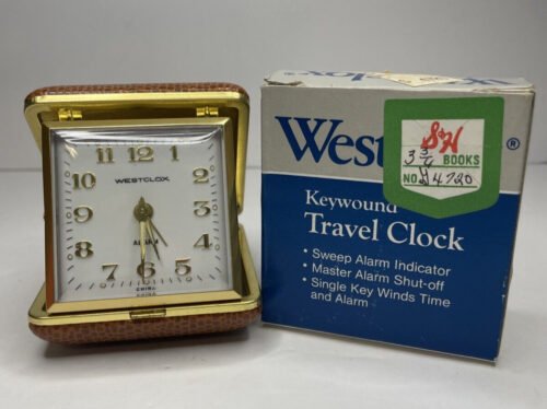 Westclox Travette II Keywound Travel Alarm Clock Tan Luminous Collapsible