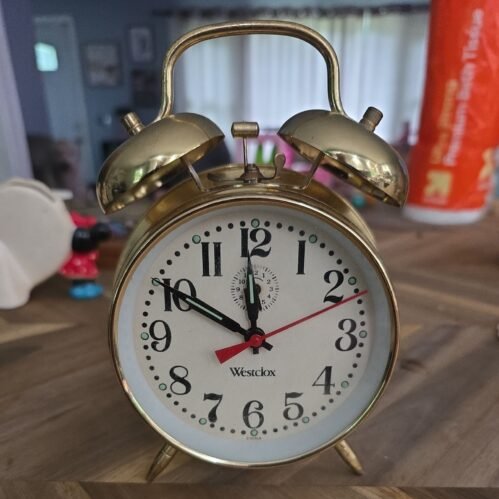Westclox Twin Bell Top Alarm Clock Quartz Analog Dial Light Gold toned